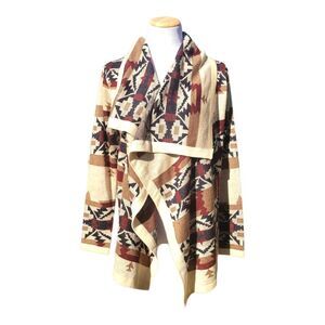 Skies Are Blue Open Front Draped Cardigan Sweater Southwest Aztec Small Boho